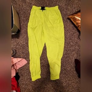 Zara Neon Yellow Cargo Pants Joggers Size Medium